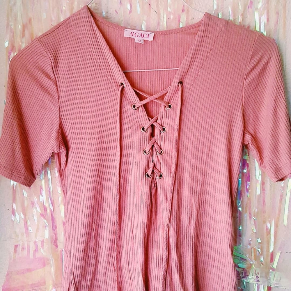 Pink Lace Up Top